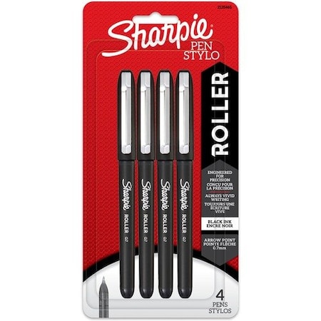 Newell Brands Rollerball Pen, Sharpie, 0.07mm, w/Metal Clip, Black, 4PK SAN2135465